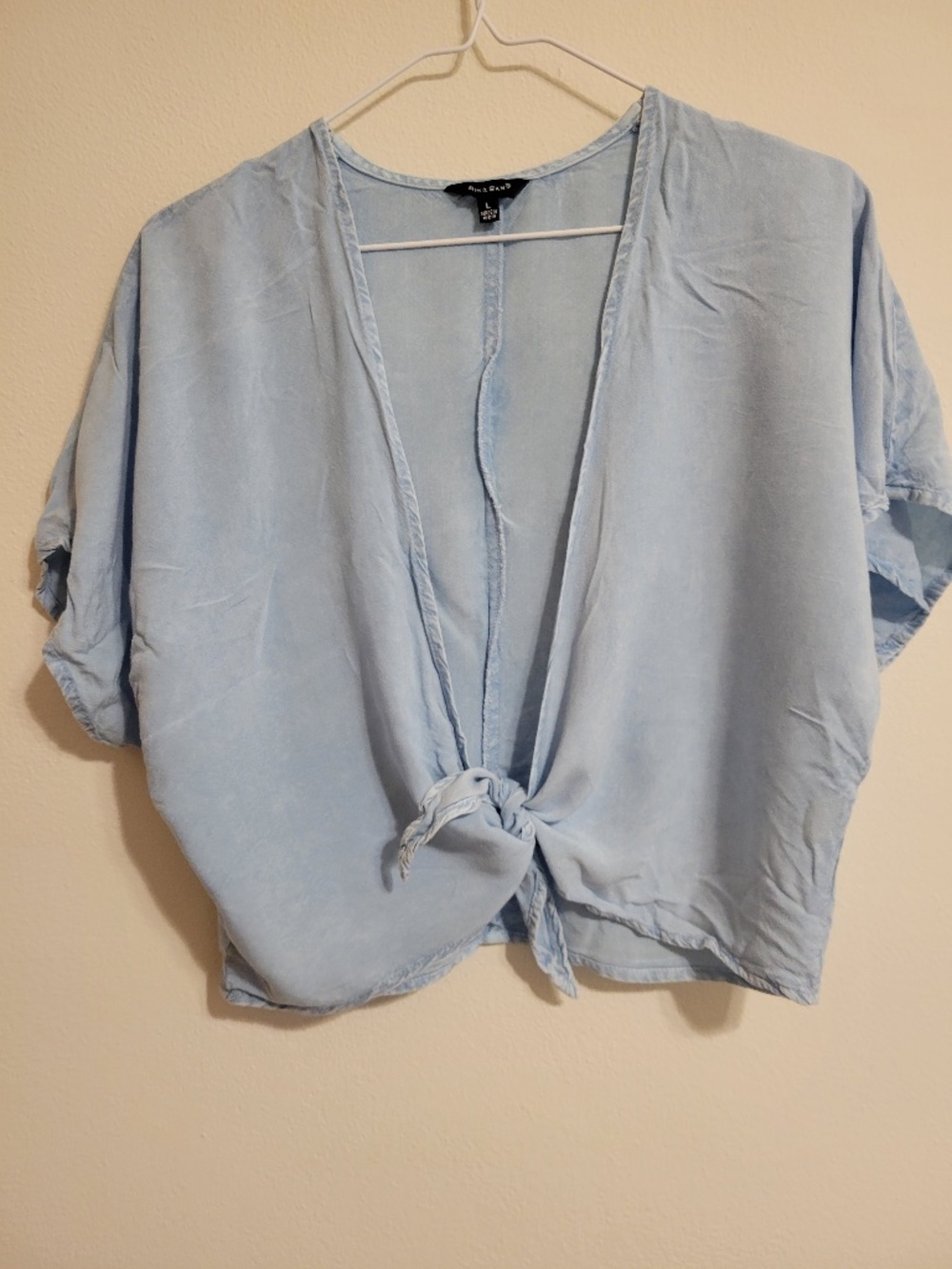 Sim and Sam Light Blue Short Sleeve Front Tie Crop Top